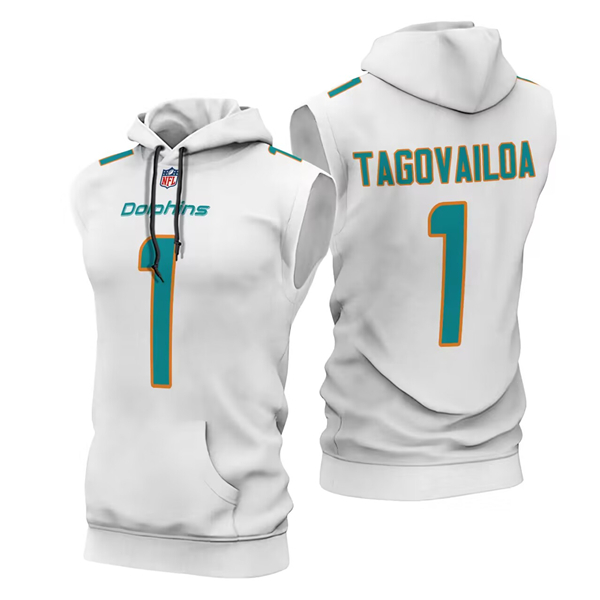 Men's White Miami Dolphins #1 Tua Tagovailoa Limited Edition Sleeveless Hoodie